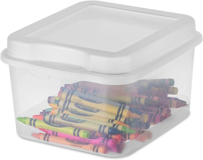 Sterilite 48-Pack Square Small FlipTop, Clear Plastic Storage Box with Hinged Lid - Stackable Multipurpose Organizer for Art and Craft Supplies, Accessories, Photos & CDs, Home or Office Use