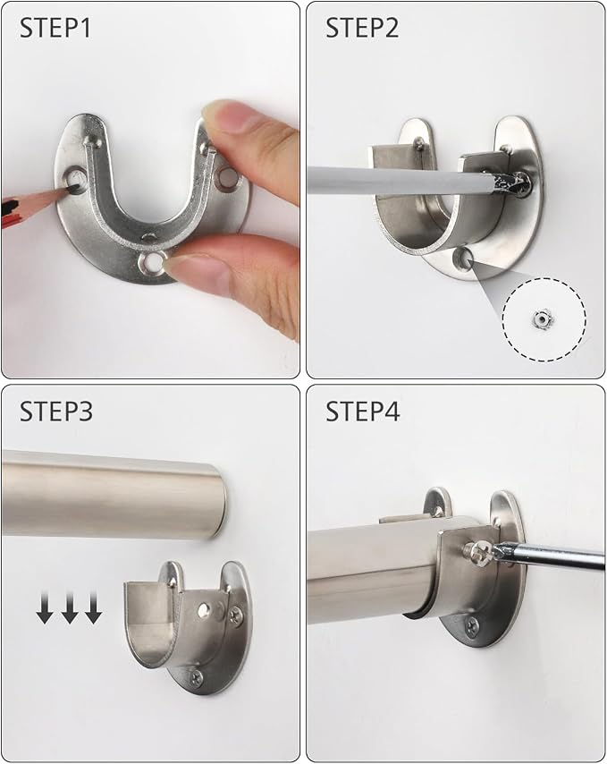Premium Stainless Steel Closet Rod 1.0mm/1.3", Heavy Duty Adjustable Hanging Bar for Clothes Organization, No-Splice 1-Piece Telescoping Design (Silver, 26.9" - 46.9")
