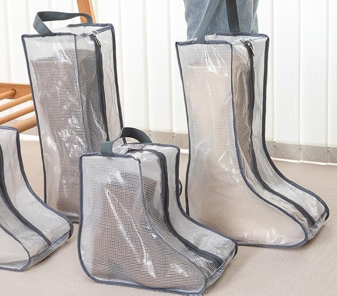 2 Set Black Edge Shoe Storage,Portable Tall Boots Storage&Protector Bag | Protector Bag,Shoe Dust Bags,Shoe Sleeves for Travel,Clear Boots Cover,Shoes Packing Organizers for Adult Sneakers