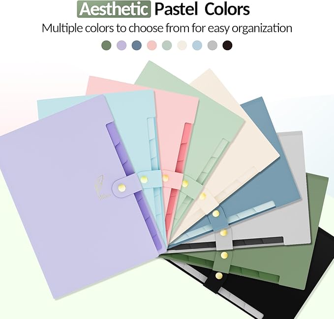 Sooez Aesthetic 8 Pocket Accordion File Organizer, Pastels Expanding File Folder for Important Document with Labels, Portable Receipt Bill Organizer for Office School Supplies, Letter Size Haze Blue