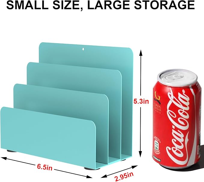 Mail Organizer Countertop | Small Desk File Organizer, Metal File Holder - Essential Workspace Organizers for Office Desk, Home Office (Blue)