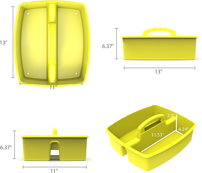 Storex 2-Compartment Large Craft Caddy – Multipurpose Classroom Organizer with Handle, Yellow, 1-Pack (00957C06C)