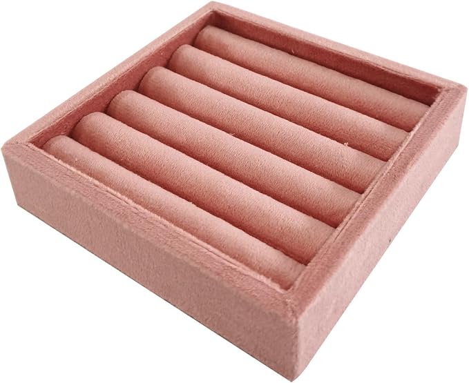 SCIKHETF Velvet Ring Earrings Studs organizer Tray Small Ring Insert Display Tray 5 Slots Stackable (Peach Pink)