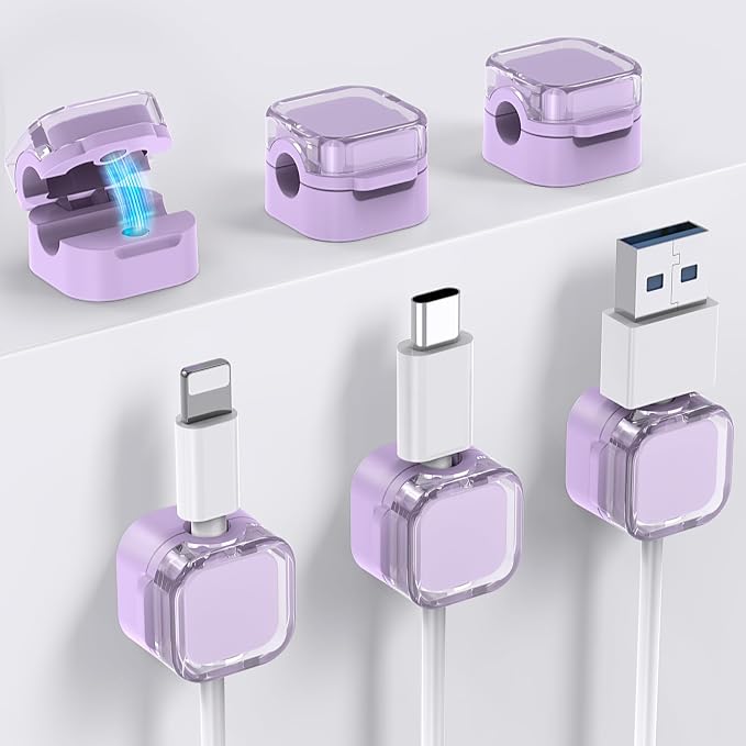 AhaStyle Magnetic Cable Organizer [1s Lock] 6 Pack Cord Holders Cable Clips | Strong Adhesive Hide Cable Cord Keeper Adhesive Wire Organizer Keeper for Nightstand Kitchen Car Office