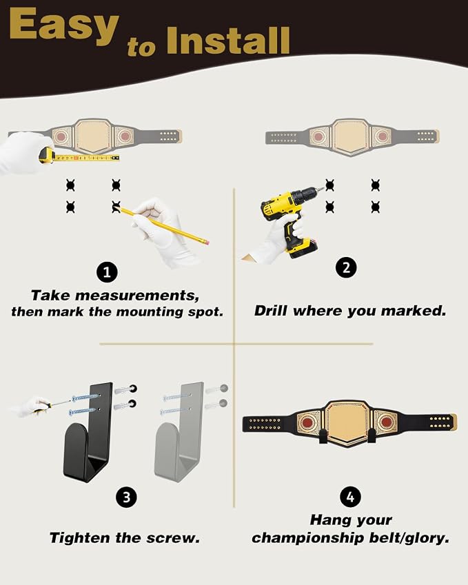 Wrestling Championship Belt Wall Mount Display Holder,Boxing Champion Belt Hanger Set,Storage Rack,Wrestlers Hanging Perfect Title Belts for Wall Decor