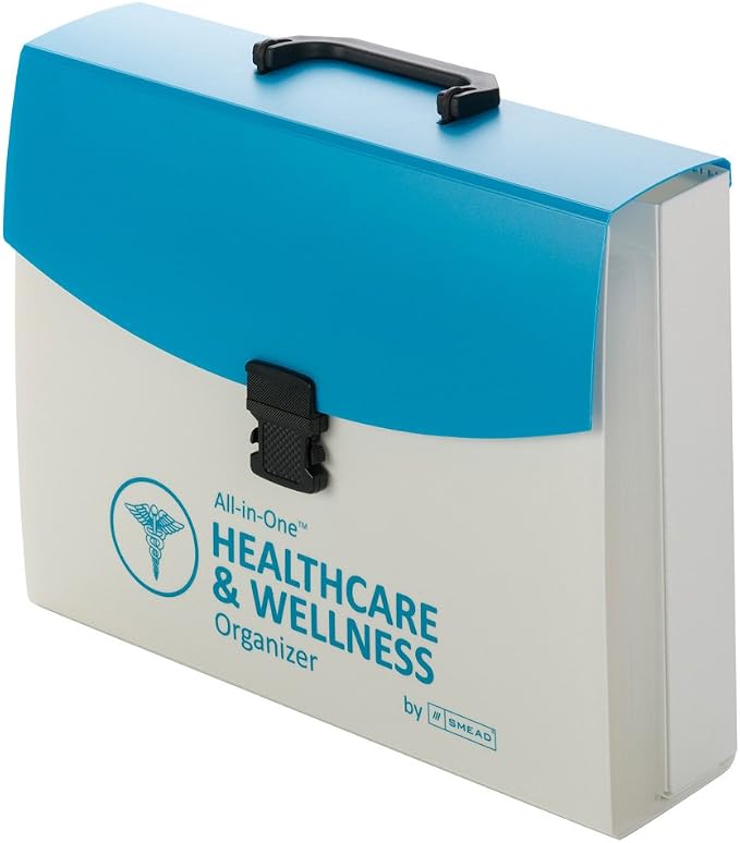 Smead All-in-One Healthcare & Wellness Organizer, 13 Pockets, Letter Size, Latch Closure, Poly White/Teal (92012) (Pack of 4)