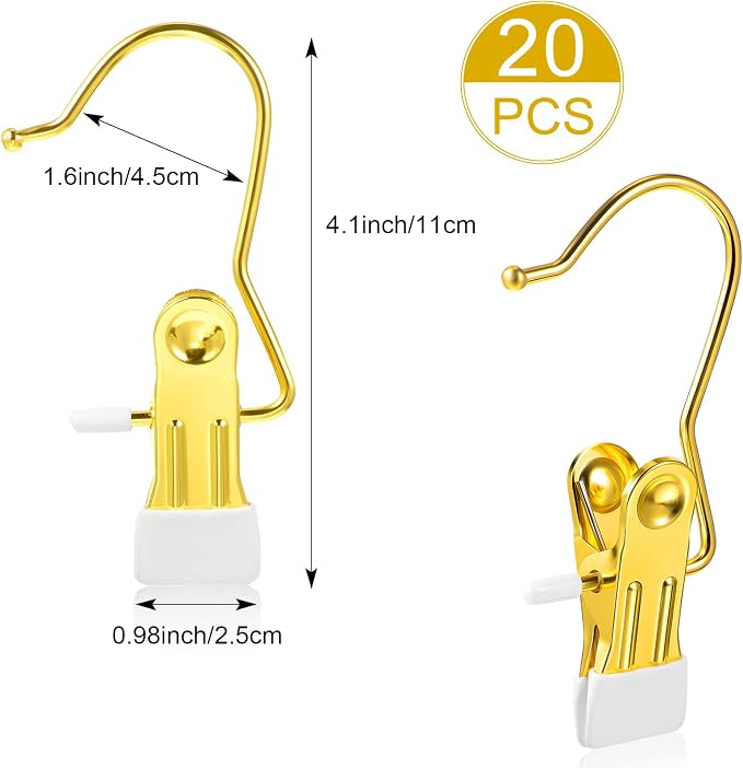 Hotop 20 Pieces Boot Hanger Clips for Closet, Laundry Hanging Hooks Heavy Duty Clips Boot Holder Portable Single Hooks Space Saving for Pants Jeans Clothes Hats Tall Towels (Gold)