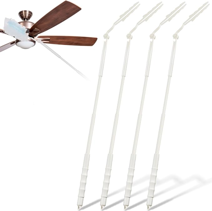 Colingmill 4 Pcs 3 ft Replacement Handles Compatible with Duster Refills, Long Extended Handle Only, Adjustable Length for Ceiling Fans, Blinds, Shelves, Windows, Foldable & Extendable (White)