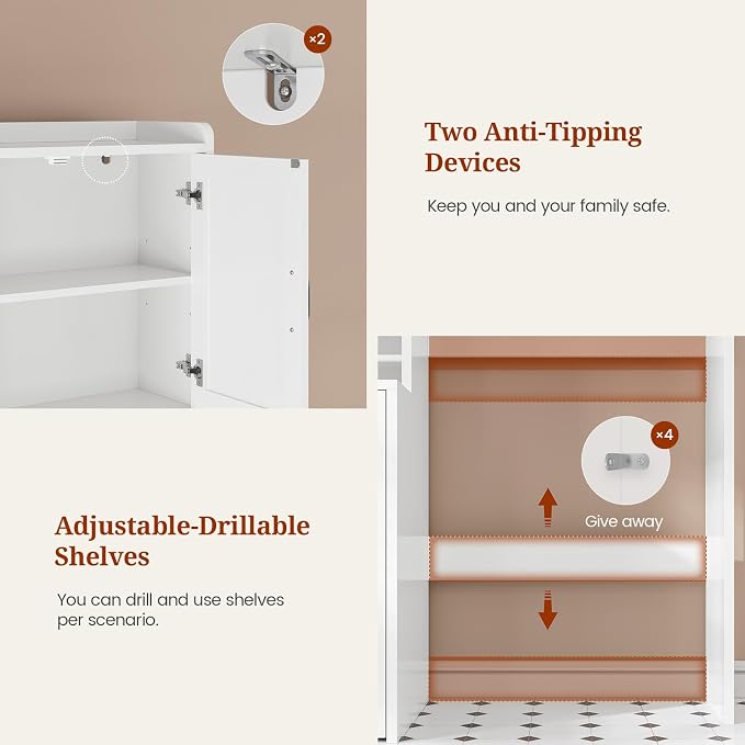 UPOSOJA Over The Toilet Storage Cabinet with Pulley Bathroom Storage Cabinet, White-Type B