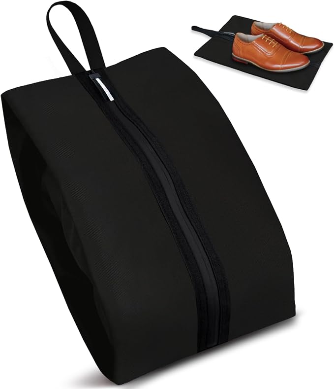 Shoe Bag for Travel, Waterproof Extra Large Shoe Storage Organizer with Handle, Multi-Functional Odor-Resistant Shoe Pouch for Gym, Soccer, Golf, Tennis Soccer Cleats Bag 16.5 x 9.8 Inches (Black)