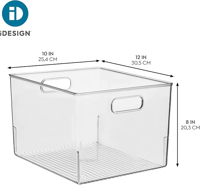 iDesign Storage Bin with Handles, Set of 2, Clear | For Kitchen, Bathroom, or Home Office, Made in USA