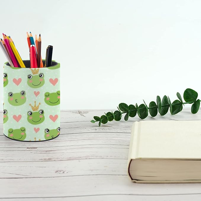 Cute Frogs Pen Holder Pencil Cup for Desk Organizer | Cute Makeup Brush Holder PU Multifunctional Office Suppliesfor Decor Home Classroom School