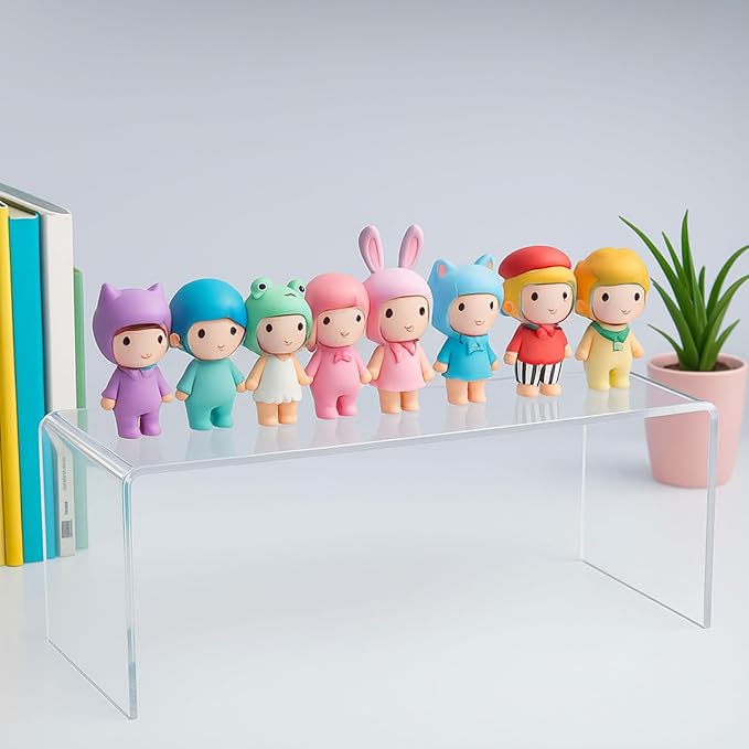 4 Pack Large Acrylic Risers – Clear Display Shelf Organizer for Kitchen, Countertop, Spices, Perfume, Cupcakes (12.4” x 4” x 4.6”) – Non-Slip & Durable
