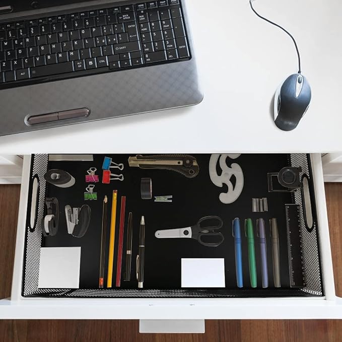 Desk Drawer Organizer, A4 Large Metal Mesh Desk Rrganizer Tray, Versatile Storage Box Set for Office Home Supplies,13 x 9 inches