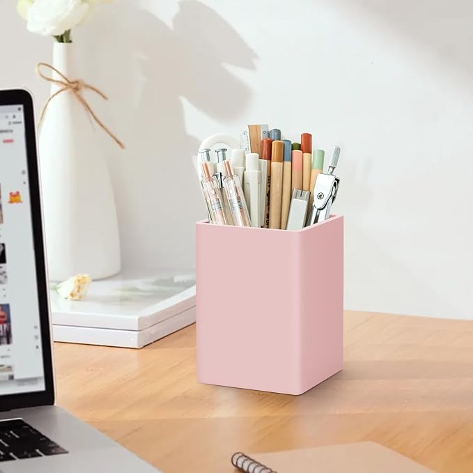 Pen Holder for Desk,Nordic Elegance Square Silicone Pencil Holder Soft Minimalist Desk Pen Cup Stand Waterproof Multifunctional Office Supplies for Home,Kids and School(Pink)