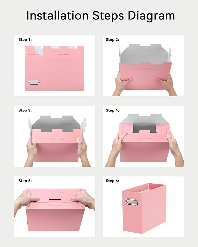 Oterri File Organizer Box, Portable Collapsible Cardboard File Folder Organizer with Handle for Letter Size Hanging Files, Document Storage Box for Home Office & Classroom (8 Packs, Pink)