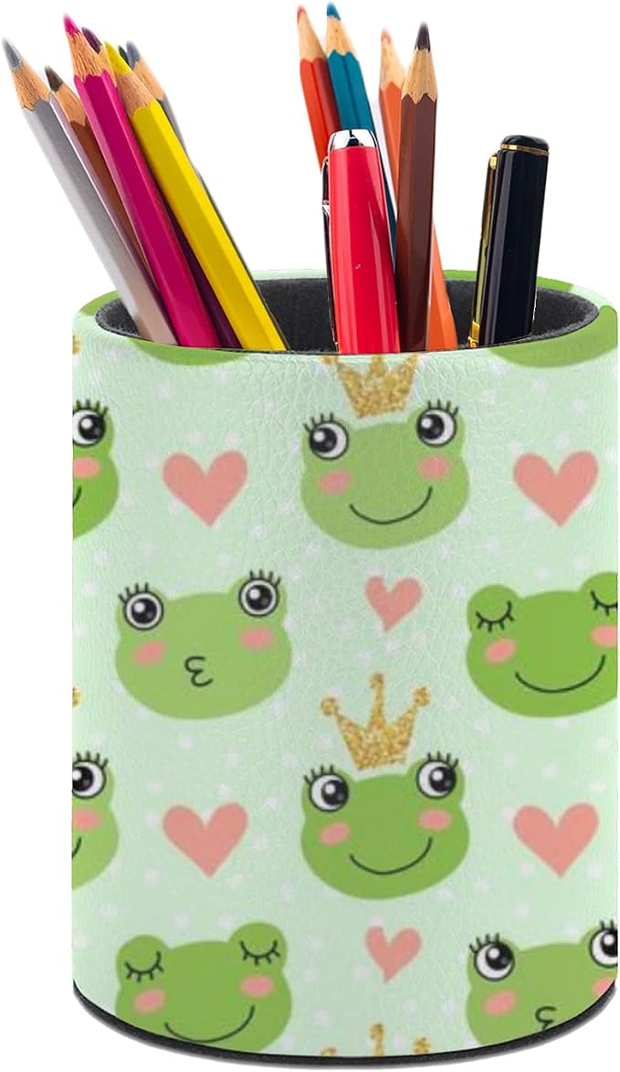 Cute Frogs Pen Holder Pencil Cup for Desk Organizer | Cute Makeup Brush Holder PU Multifunctional Office Suppliesfor Decor Home Classroom School