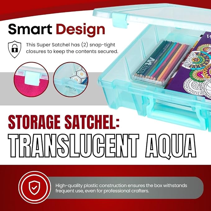 ArtBin 6955AA Super Satchel Compartment Box Clear Craft Organizer Storage Case - Aqua (Pack of 3)