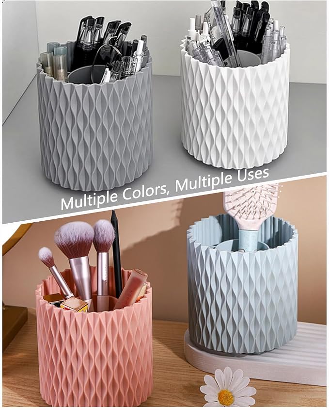 Lebenrich Rotating Pencil Holder for Desk, 5 Slots Unique Pink Organizer Easthetic Desktop Supplies and Accessories for Women Girls, Pen Cup Caddy for Office Home Art Supply