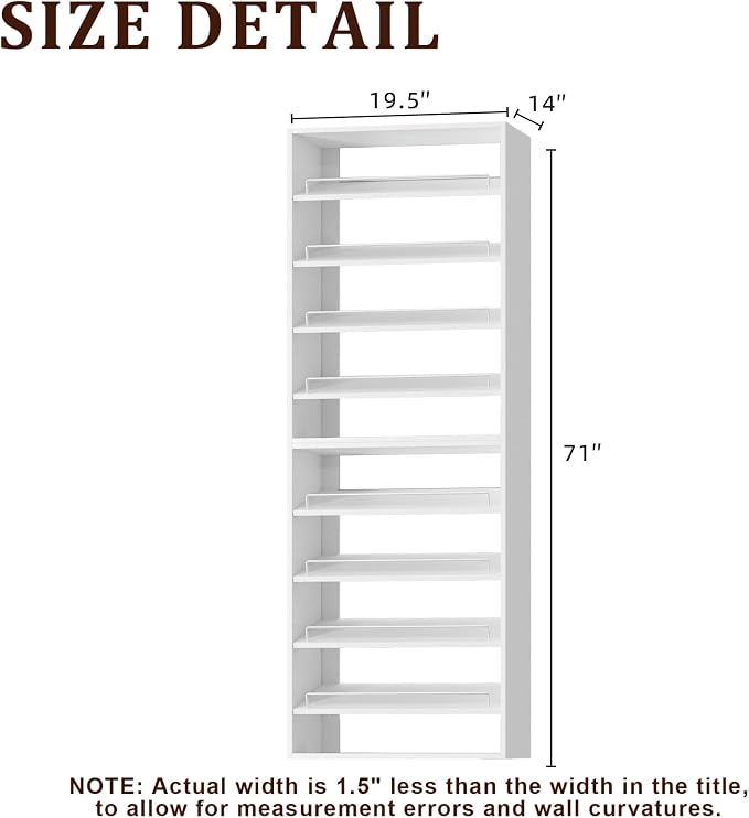 Modular Closet System, 19.5" Wide Wall-Mounted Closet Tower Organizer with Adjustable Shoe Shelves for Walk-In Closet Storage, White