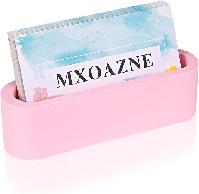 Cement Business Card Holder for Desk, Modern Desktop Business Name Card Display Stands for Women, Concrete Desk Decor, Pink