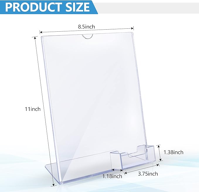 zavekia 8.5 x 11 Acrylic Sign Holder with Business Card Holder, Brochure Display Stand for desktop (8.5 x11 in/4 pack)
