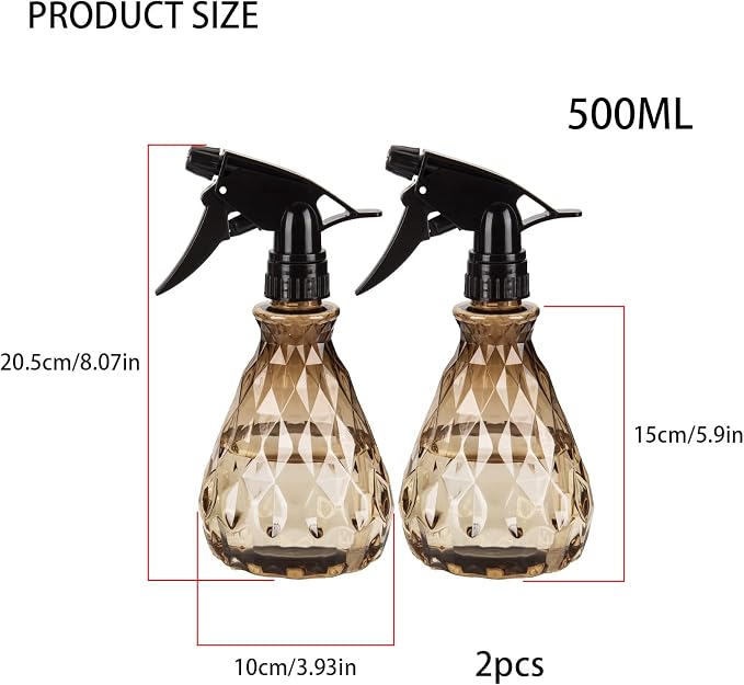 wugongshan 2 Pcs Spray Bottles, 500 ml/17 oz Empty Water Spray Bottles, Plastic Reusable Adjustable Mist Sprayer Squirt Bottles Containers Refillable for Cleaning Solutions, Gardening, Plants (Brown)