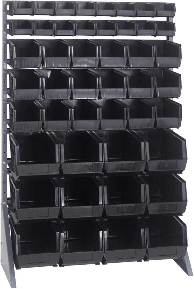 Quantum Storage Systems QRU-16S-220230240BK Single Sided Rail Systems Complete Package with Bins, 36" L x 15" W x 53" H, Black