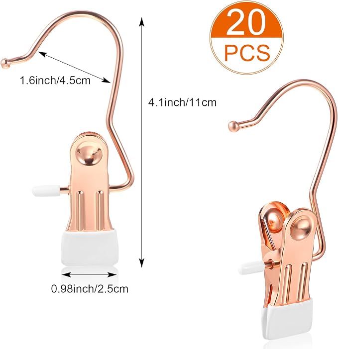 Hotop 20 Pieces Boot Hanger Clips for Closet, Laundry Hanging Hooks Heavy Duty Clips Boot Holder Portable Single Hooks Space Saving for Pants Jeans Clothes Hats Tall Towels (Rose Gold)