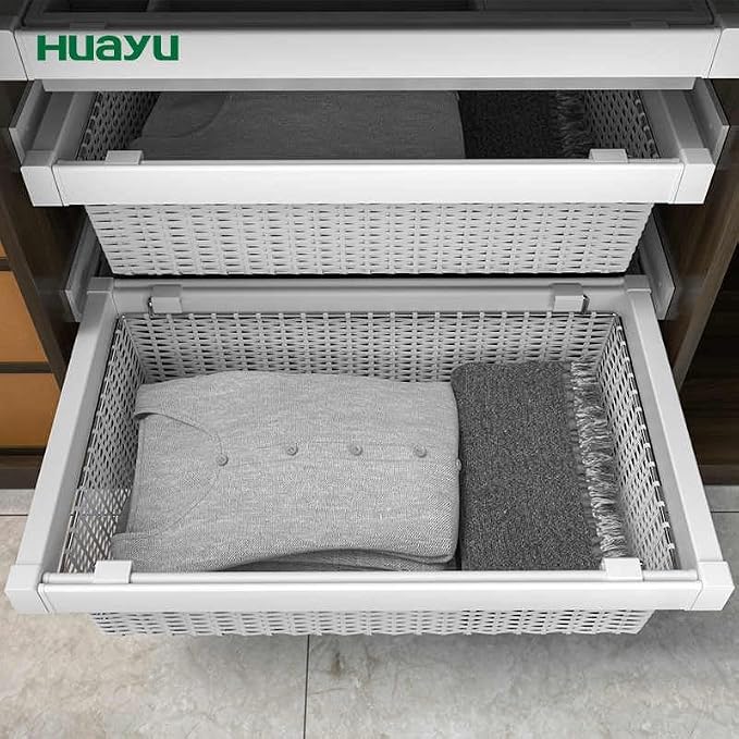 Pull Out Cabinet Storage Basket,Wardrobe Storage Organiser,Stackable Detachable Baskets Closet Storage Box,for Kitchen Office Wardrobes Cupboard Storage(White,437x20x480mm)