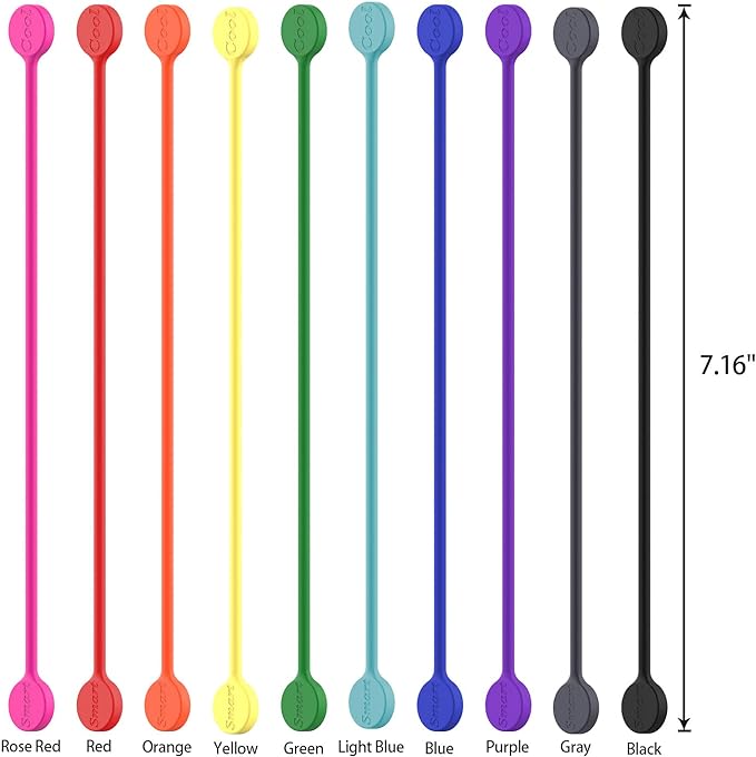 SMART&COOL Reusable Silicone Magnetic Cable Ties for Bundling and Organizing, Holding Stuff, Book Markers, Fridge Magnets, Assorted Color, 7.16'' (10-Pack, Purple)