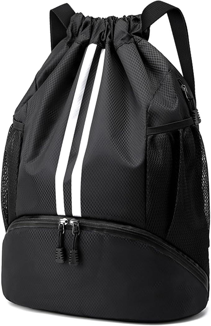 Hoedia Sports Drawstring Backpack - Swim Gym Bag for Women and Men | String Bag with Shoes Compartment and Wet Proof Pocket, Adjustable Wider Shoulder Strap, For Soccer, Basketabll, Volleyball