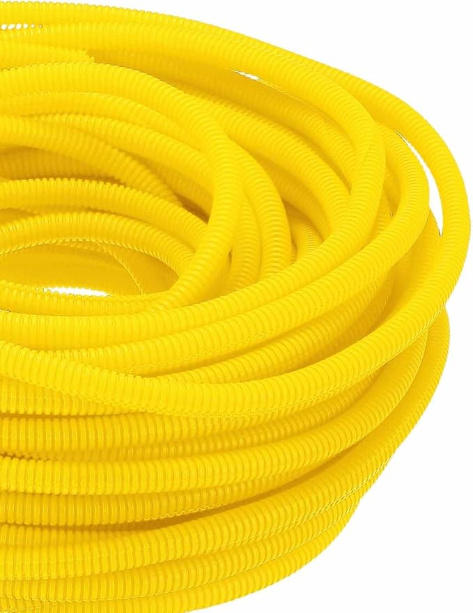 DMiotech 100ft Wire Loom Split Tubing 3/8 Inch(9.5mm) ID, Cord Protectors from Pet Flexible Conduit Cable Management for Office Home Garden, Yellow
