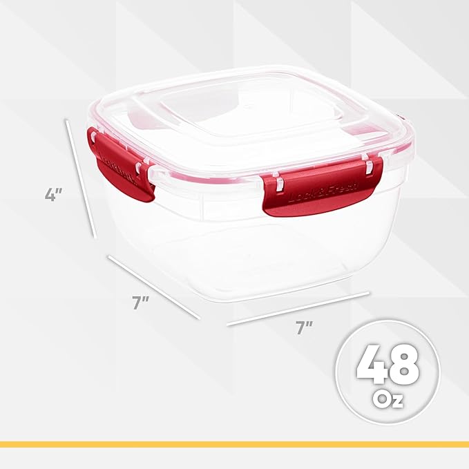 Superio Plastic Food Storage Container with Airtight Lid- 48 Oz, BPA Free, Leakproof, Stackable, Microwave, Dishwasher and Freezer Safe, Red