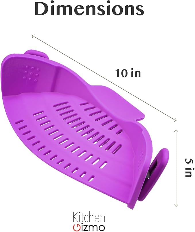 Kitchen Gizmo Snap N Strain Pot and Pasta Strainer - Strainers and Colanders - Adjustable Silicone Clip On Strainer for Pots, Pans, and Bowls - Kitchen Colander - Purple (Pack of 2)