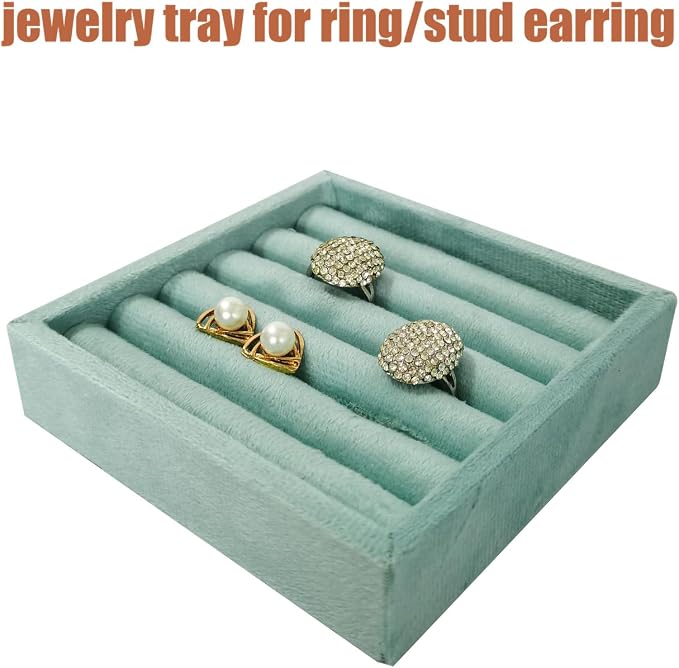 SCIKHETF Velvet Ring Earrings Studs organizer Tray Small Ring Insert Display Tray 5 Slots Stackable (Light Blue)