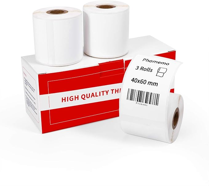 Phomemo Labels- 3 Rolls M110/M220/M221/M120/M200 Thermal Label Paper, 1.57'' x 2.36'' (40x60mm)- M110 Label Multipurpose Square Self-Adhesive Paper, Total of 340 PCS