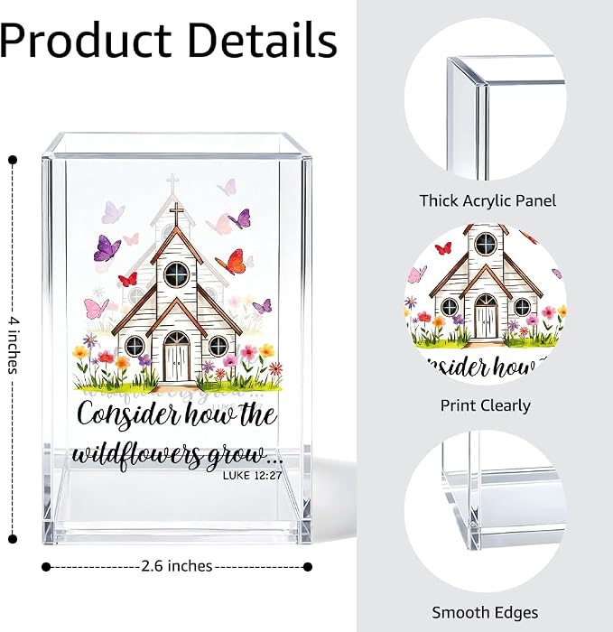 Consider How The Wildflowers Grow Bible Pen Holder Makeup Organizer, Funny Christian Acrylic Pencil Pen Holder for Desk, Luke 12:27 Bible Verse Pencil Cup, Religious Gifts for Book Lover Teacher
