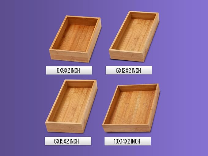 YBM Home Bamboo Drawer Organizer Storage Box for Kitchen Drawer, Junk Drawer, Office, Bedroom, Children Room, Craft, Sewing, and Bathroom, 1 Pack 3x9x2 inch