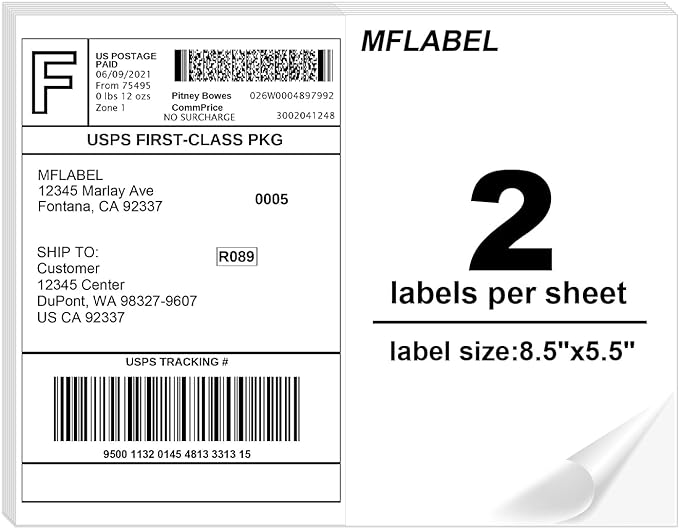 MFLABEL Half Sheet Label Laser/Ink Jet Shipping Label 8.5 x 11 Inches Packaging Labels, Address Labels for Laser & Inkjet Printers, 3500 Count(1750 Sheets)