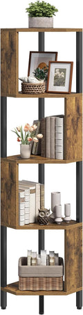 YATINEY 5-Tier Corner Shelf, Industrial Corner Storage Stand, Corner Bookshelf with Metal Frame, Freestanding Corner Shelf Stand for Living Room, Study, Bedroom, Rustic Brown and Black CJ11BR