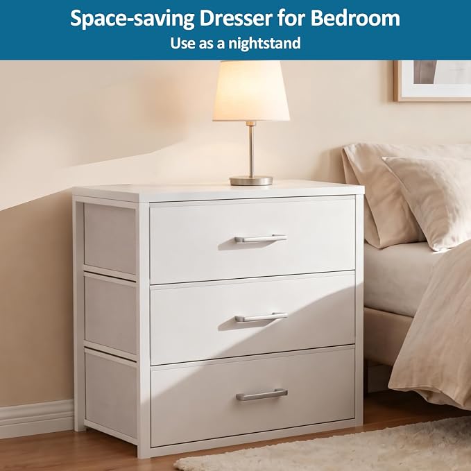 3 Fabric Drawer for Closet Storage: White Stackable Dresser Short Drawers for Clothes Organizer, Low Modular Chest Cabinet for Inside Closet Bedroom Nursery & Small Spaces, 4 Packs