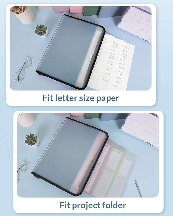 Document Organizer, Accordion Folder with Front Pocket, 7 Pocket Expanding File Folder, Letter Size, Important Document Folder with Double Zipper, School Office Supplies (Blue, 1 Pack)