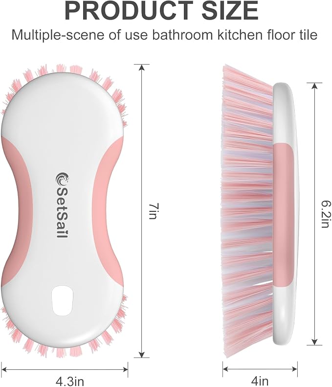 SetSail Multi-Purpose Scrub Brush of 2 Pack, Stiff Bristles Cleaning Brush with Non-Slip Grip Heavy Duty Scrub Brushes for Cleaning Bathroom Kitchen Tile Bathtub Sink, Pink