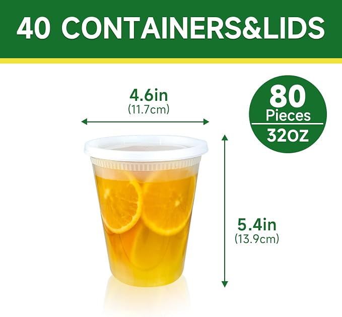 Dealusy 40 Set 32 oz Deli Containers with Lids, Leak-Proof BPA Free Plastic Take Out Bowls, Food Storage Containers for Takeout Meal Prep Storage, Freezer, Microwave & Dishwasher Safe