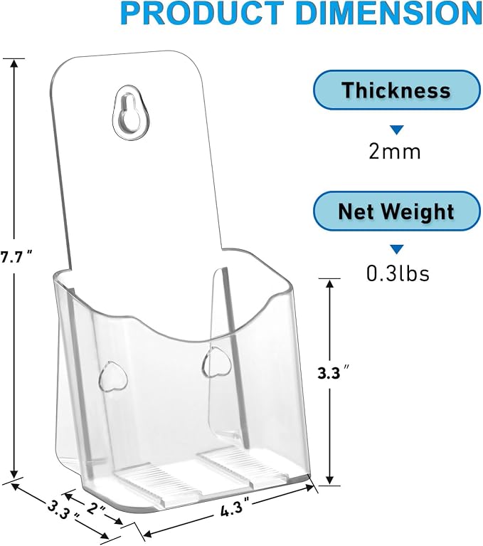 xydstay Acrylic Brochure Holder 4 Inches Slant Back Design, Clear Display Stand, Plastic Table Stand Sign Holder,Pamphlet Holder Flyer Holder,Display Stand,Table Signs Plastic Paper Holder for Office, Home, Store, 2 Pack