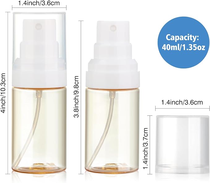 Travel Spray Bottle 2 Pack 1.35oz / 40ml Small Fine Mist Spray Bottles | Empty Mini Spray Bottles Refillable Plastic Travel Bottle - Leak Proof - for Face Toner, Hair Mist, Plants, Cleaning