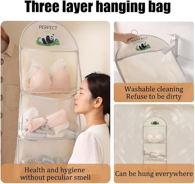 MIUPOO Multi Purpose Multi Layer Mesh Storage Hanging Bag,Hanging Storage with Metal Hanger Mesh Pockets for Bra Underwear Socks,Pockets Hang Store Bag for Door Wall Closet,2 Pieces.
