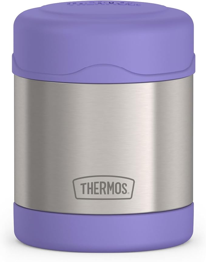 THERMOS FUNTAINER Kids Food Jar, 10oz, Purple | Kid-Friendly Stainless Steel Insulated Food Container, Keeps Food Hot or Cold Longer for School & Play, BPA Free