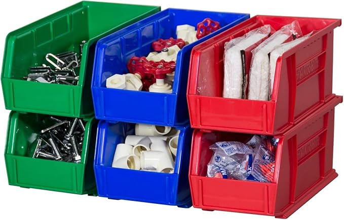 Akro-Mils 30230 AkroBins Plastic Storage Bins, Space-Saving Stackable Bins for Garage, Pantry, Craft Organization, 11" x 5" x 5", Red, 12-Pack